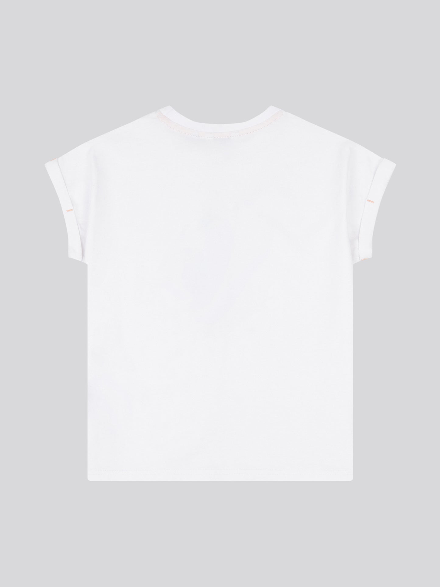 Girls Roll Sleeve Double Horsemen Graphic T-Shirt in Bright White