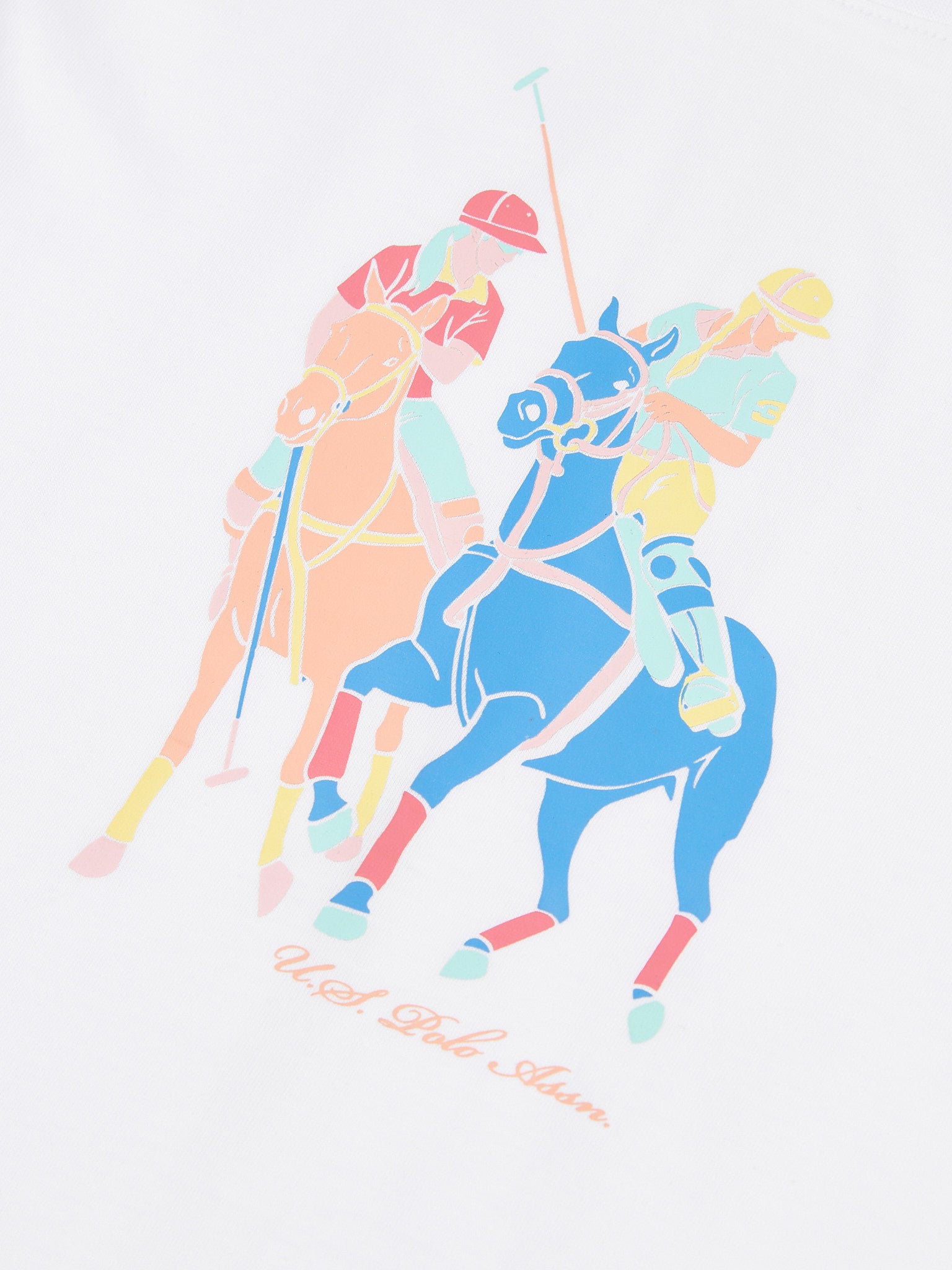 Girls Roll Sleeve Double Horsemen Graphic T-Shirt in Bright White
