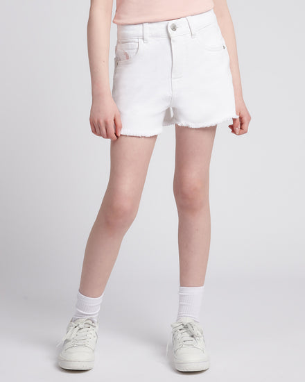 Girls Wash Denim Shorts in Bright White