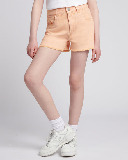 Girls Wash Denim Shorts in Peach Nectar
