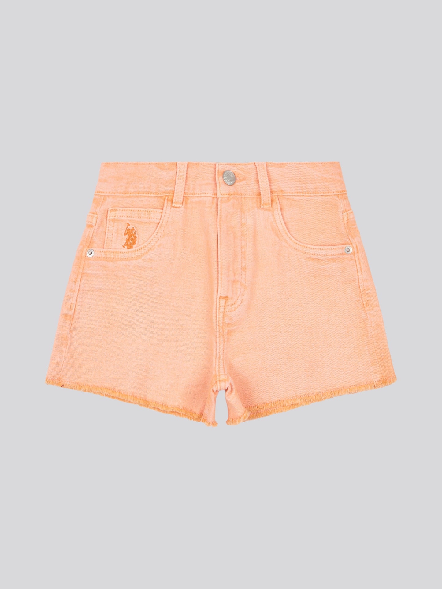 Girls Wash Denim Shorts in Peach Nectar
