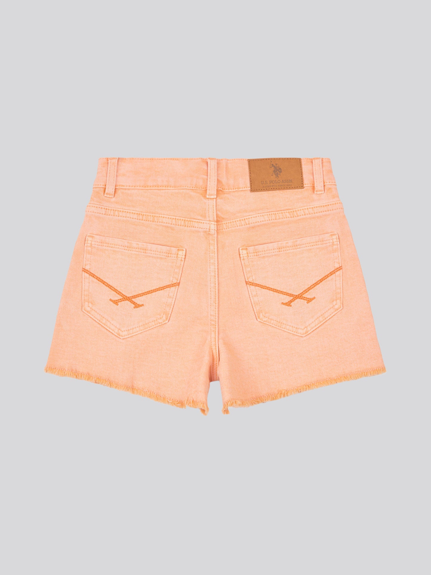 Girls Wash Denim Shorts in Peach Nectar