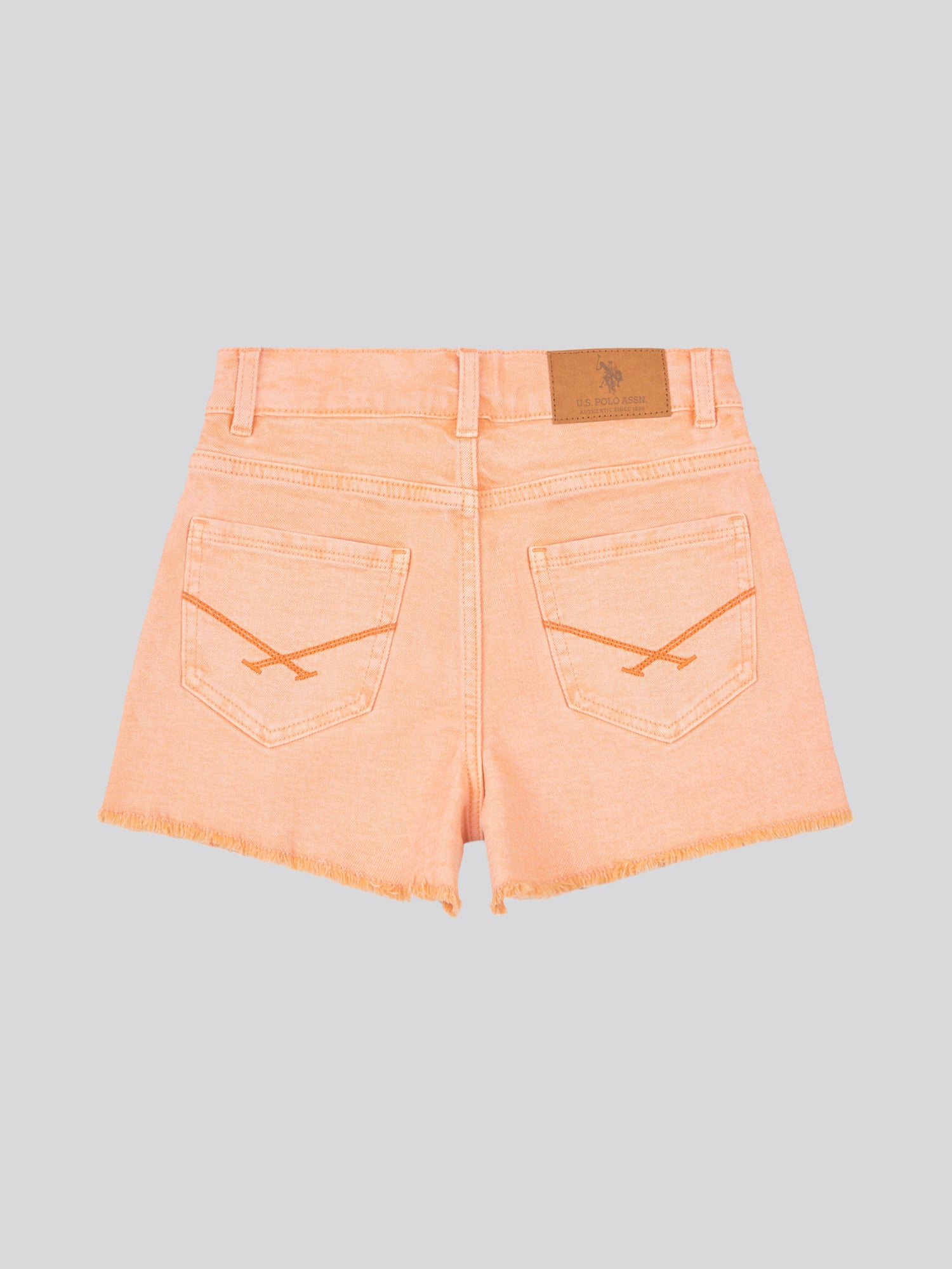 Girls Wash Denim Shorts in Peach Nectar