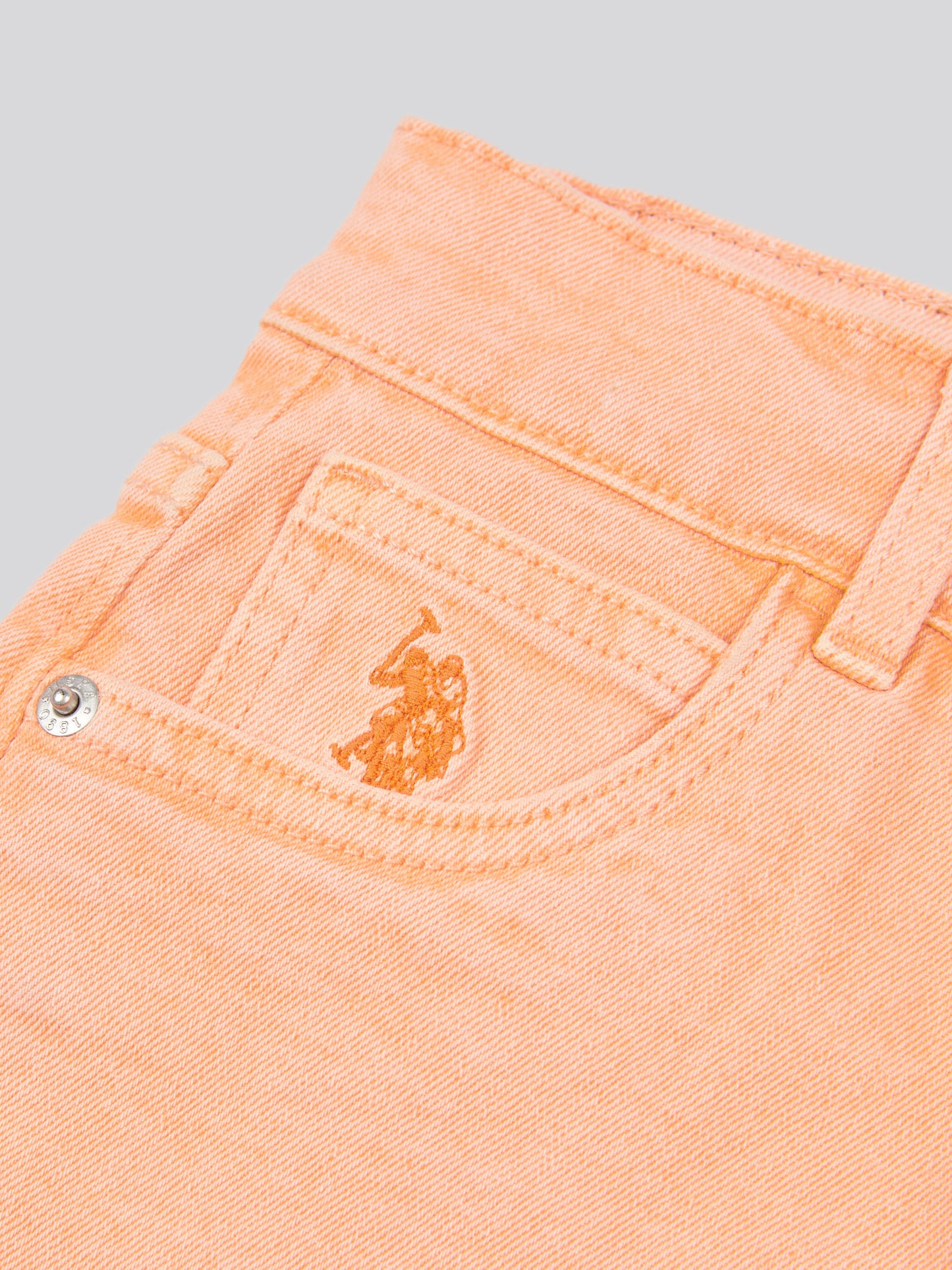 Girls Wash Denim Shorts in Peach Nectar