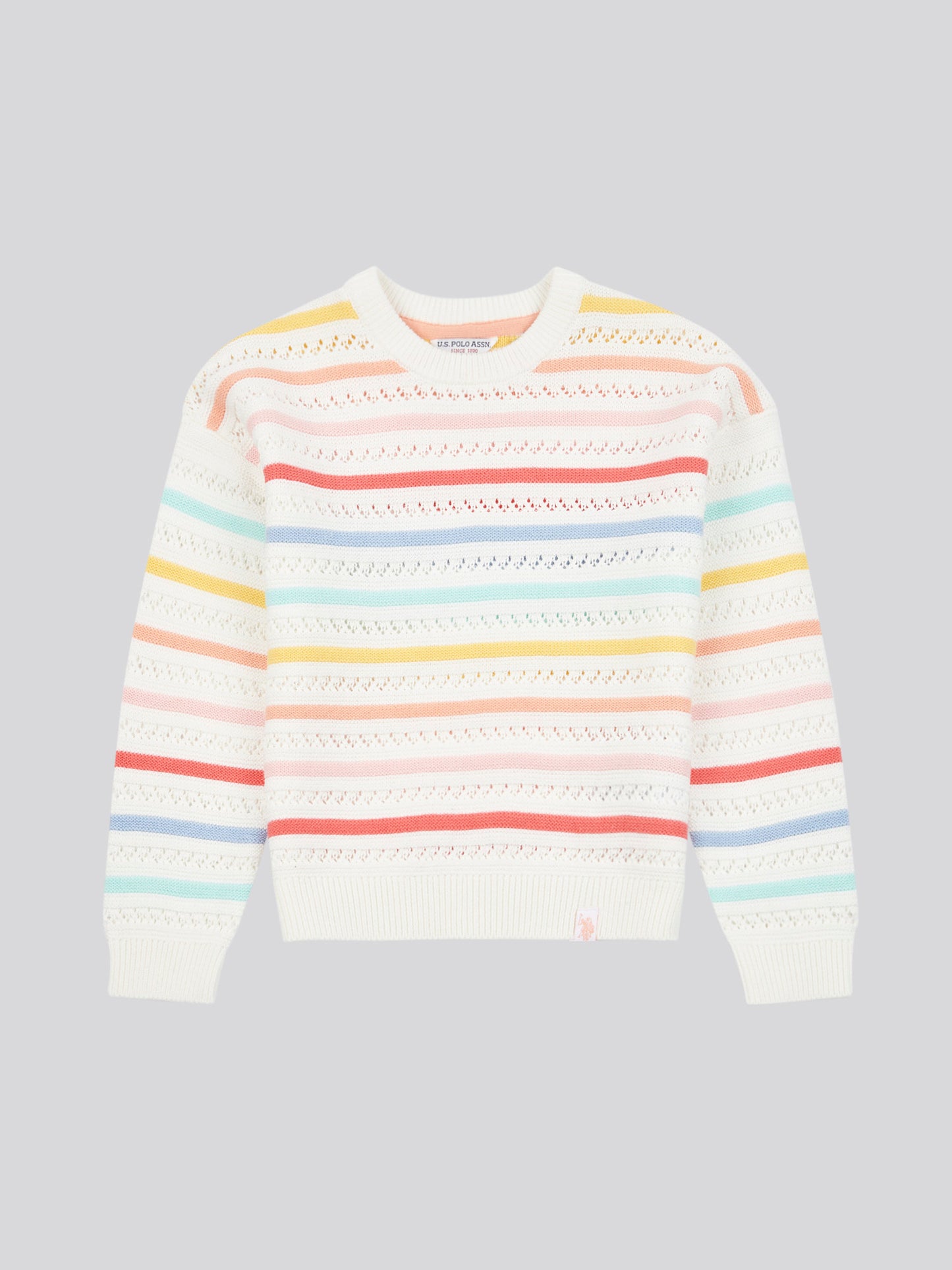 Girls Pointelle Stripe Knit Jumper in Bright White