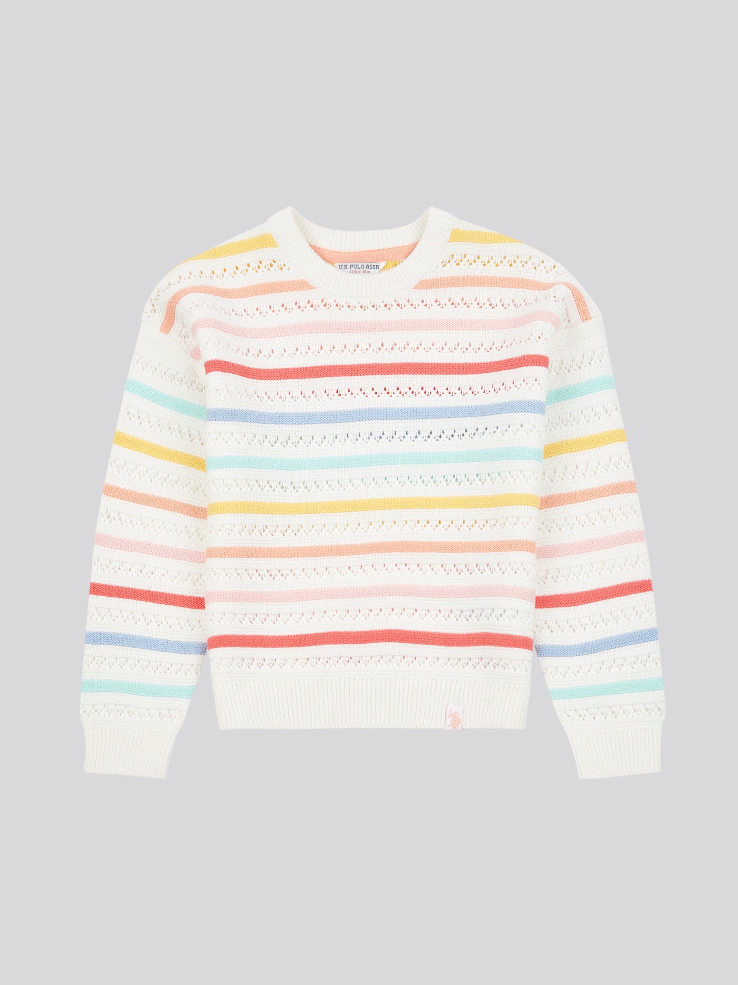 Girls Pointelle Stripe Knit Jumper in Bright White