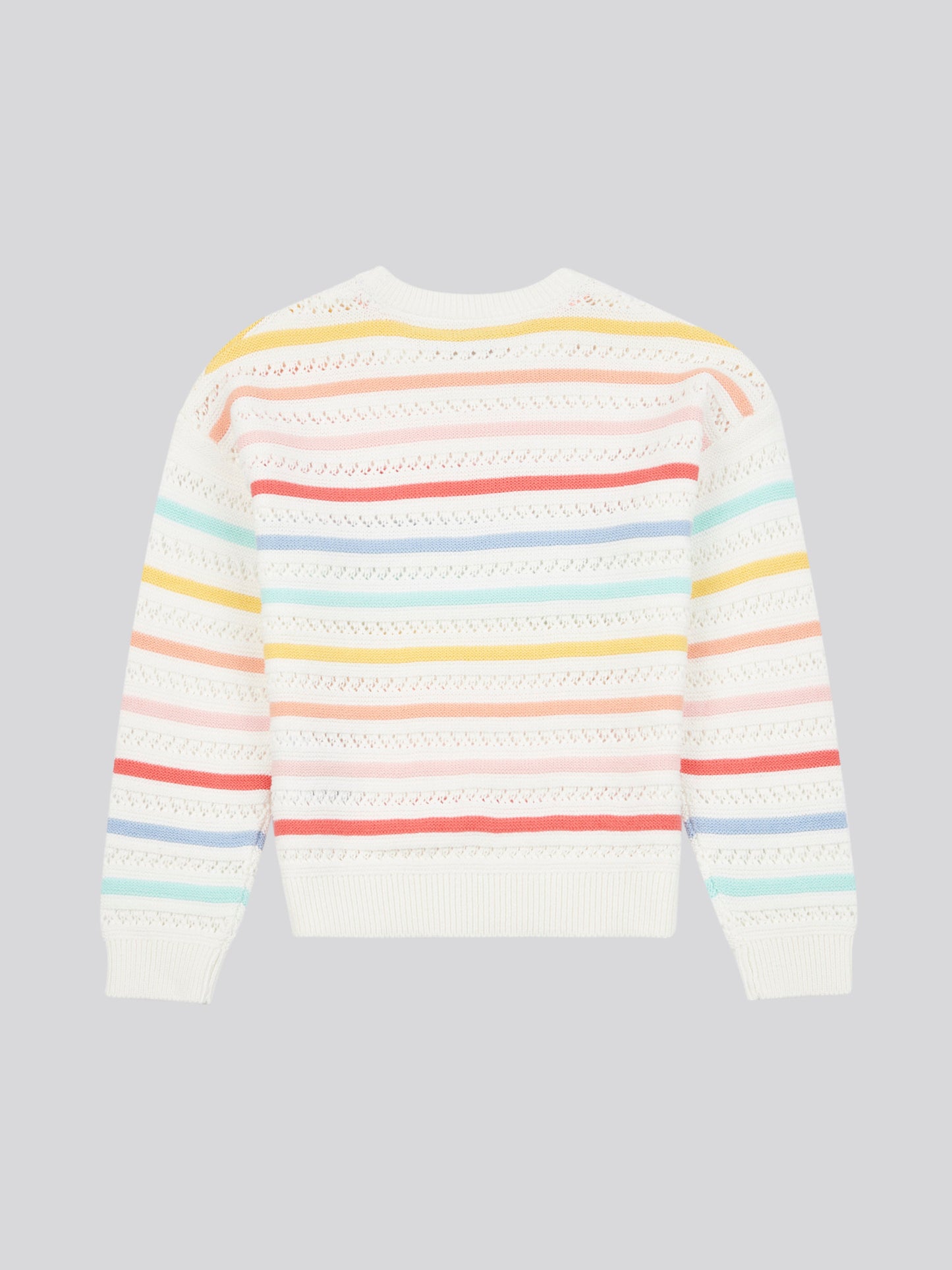 Girls Pointelle Stripe Knit Jumper in Bright White