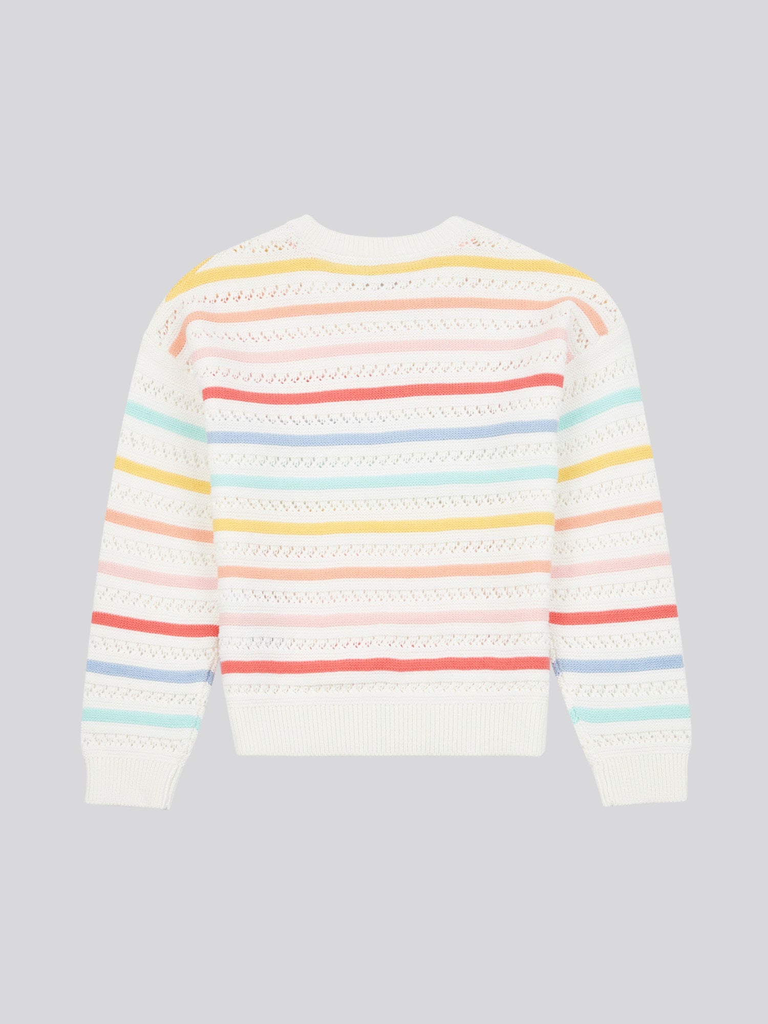 Girls Pointelle Stripe Knit Jumper in Bright White