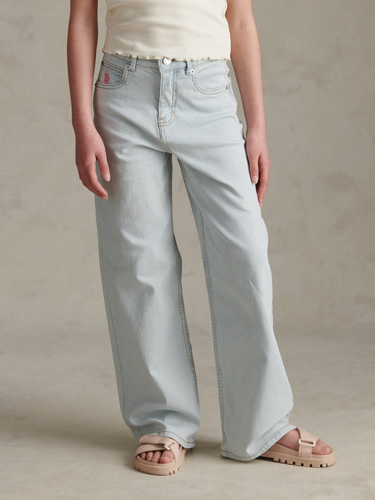 Girls Wide Leg Denim Jeans Light Wash