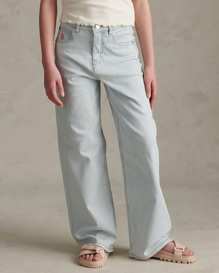 Girls Wide Leg Denim Jeans Light Wash