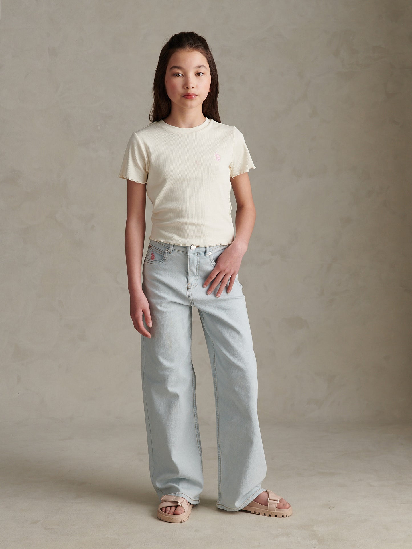 Girls Wide Leg Denim Jeans Light Wash