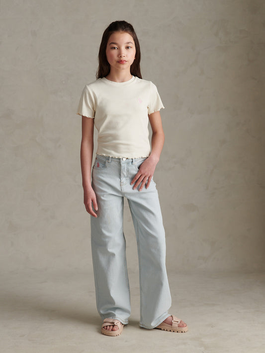 Girls Wide Leg Denim Jeans Light Wash