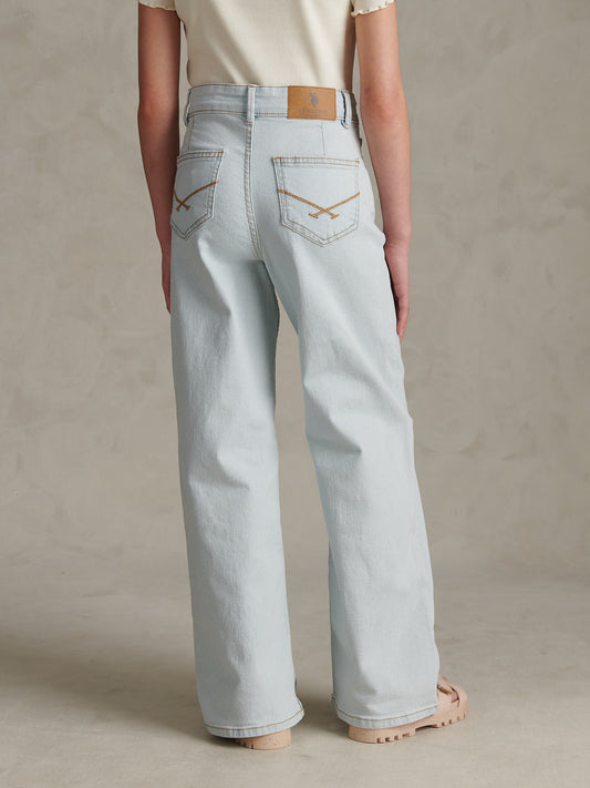 Girls Wide Leg Denim Jeans Light Wash