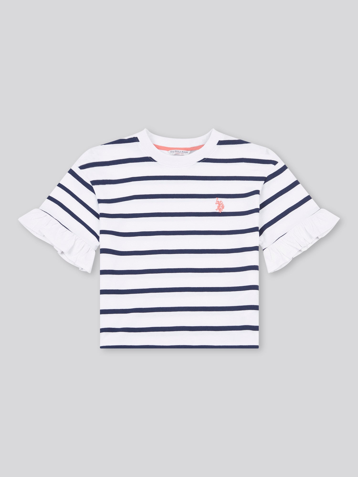 Girls Stripe Frill Cuff T-Shirt in Bright White