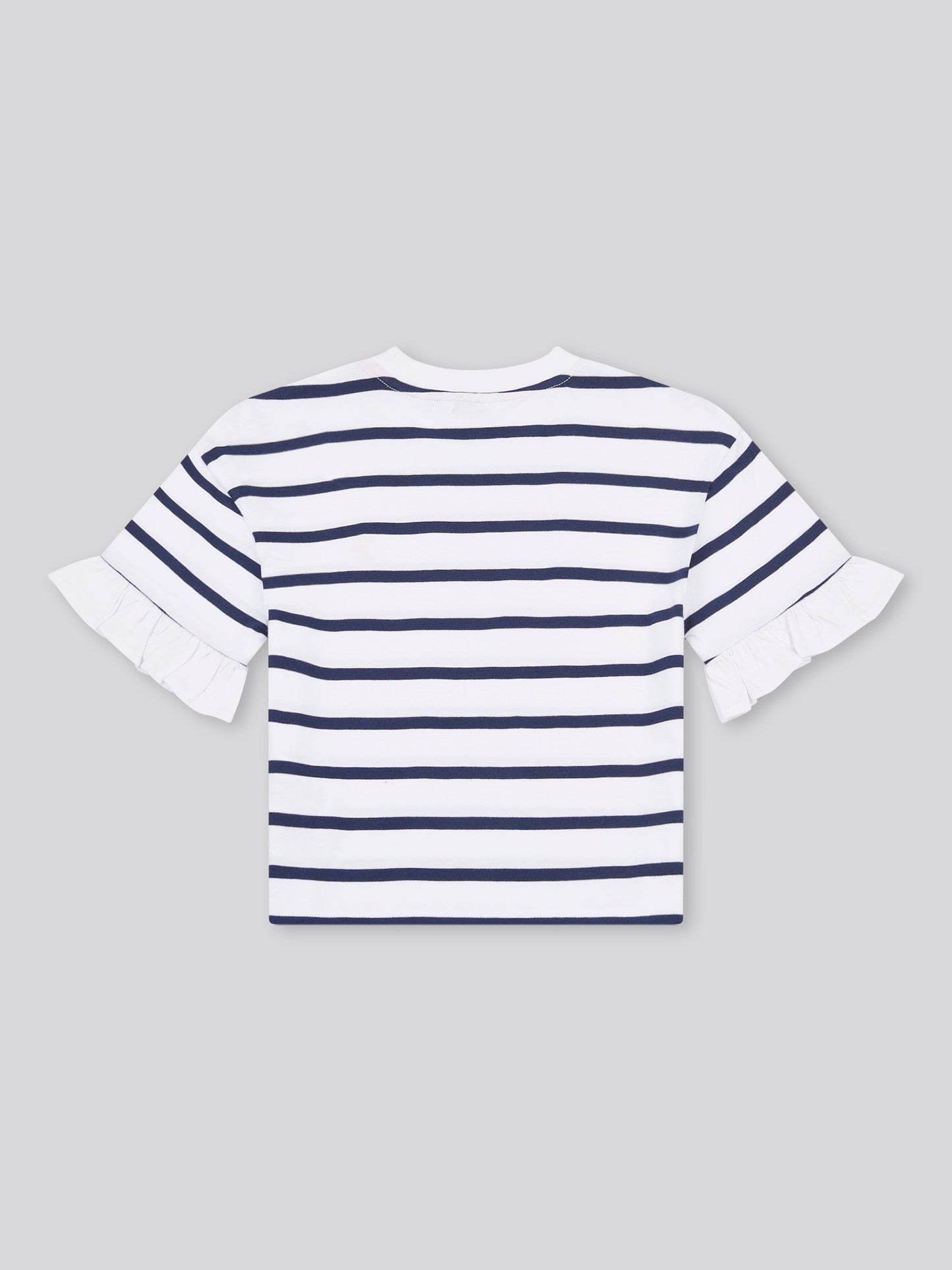 Girls Stripe Frill Cuff T-Shirt in Bright White