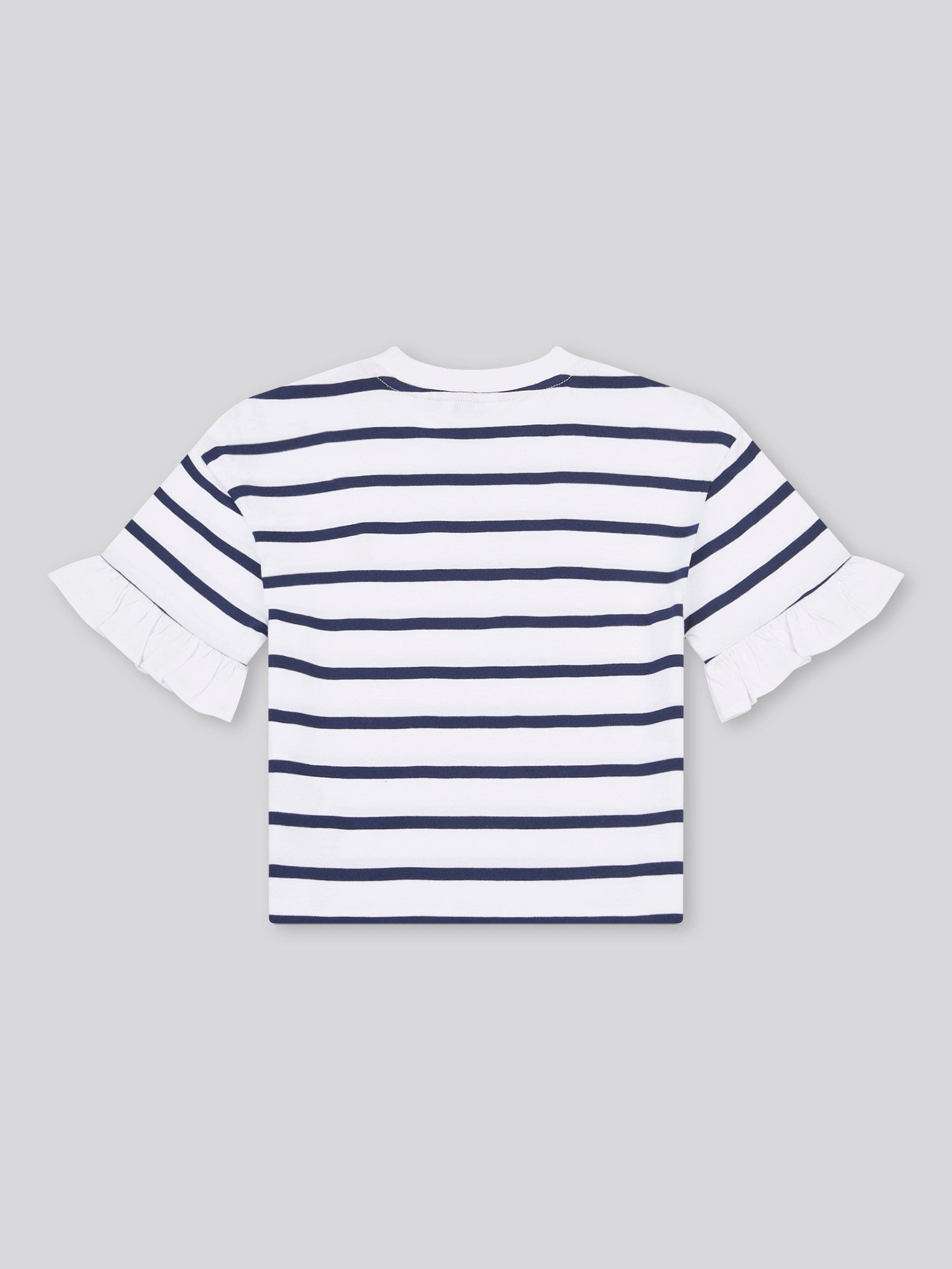 Girls Stripe Frill Cuff T-Shirt in Bright White