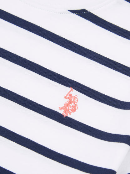 Girls Stripe Frill Cuff T-Shirt in Bright White