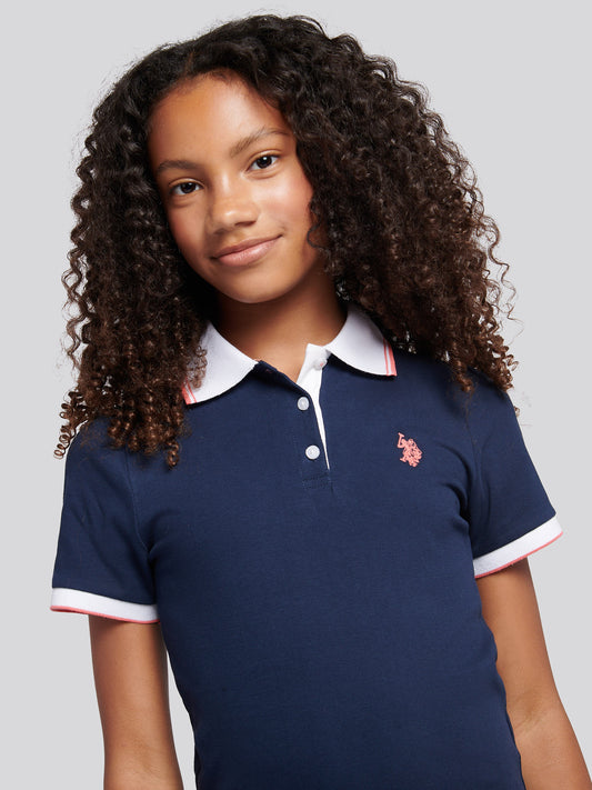 Girls Fril Skirt Polo Dress in Navy Iris