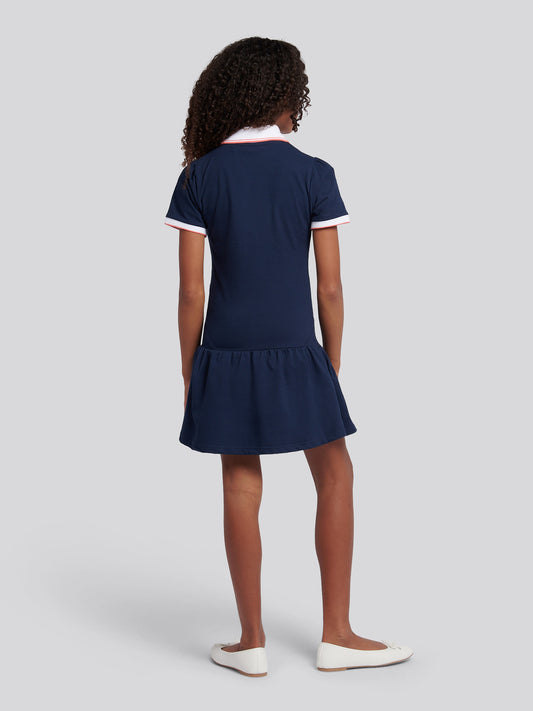 Girls Fril Skirt Polo Dress in Navy Iris