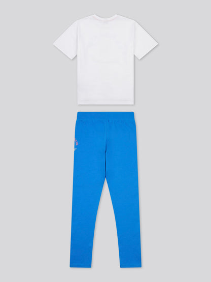 Girls Graphic Oversized T-Shirt & Legging Set in Strong Blue