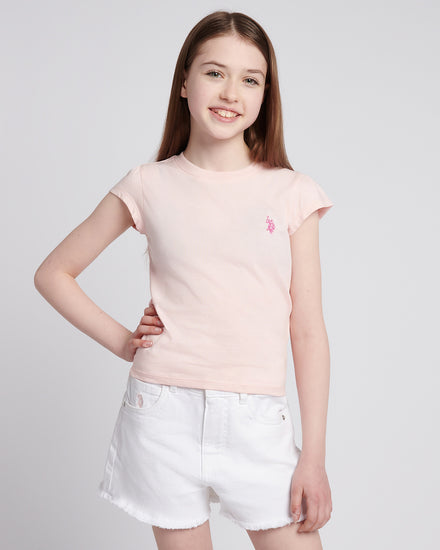 Girls Double Horsemen Mixed 2 Pack Cap Sleeve Tees in Sugar Coral