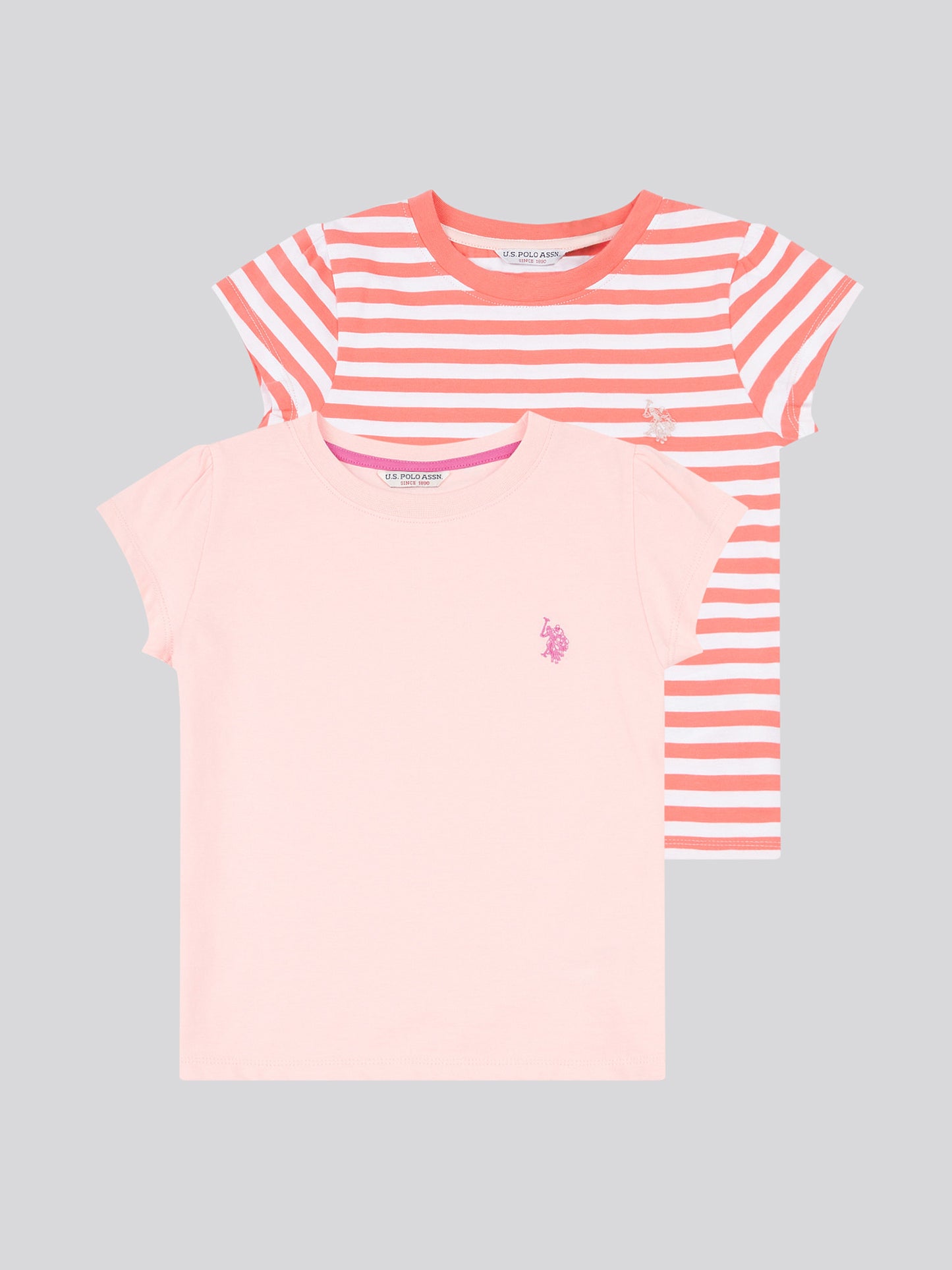 Girls Double Horsemen Mixed 2 Pack Cap Sleeve Tees in Sugar Coral