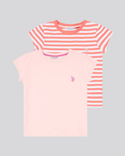 Girls Double Horsemen Mixed 2 Pack Cap Sleeve Tees in Sugar Coral
