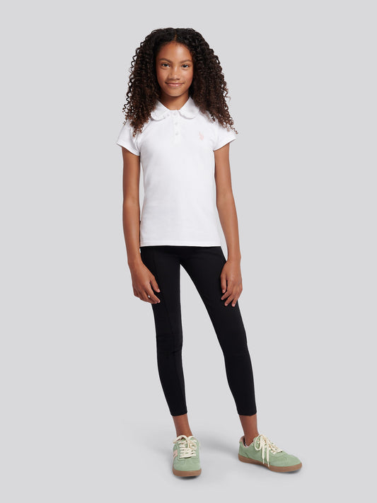 Girls Scallop Collar Polo Shirt in Bright White