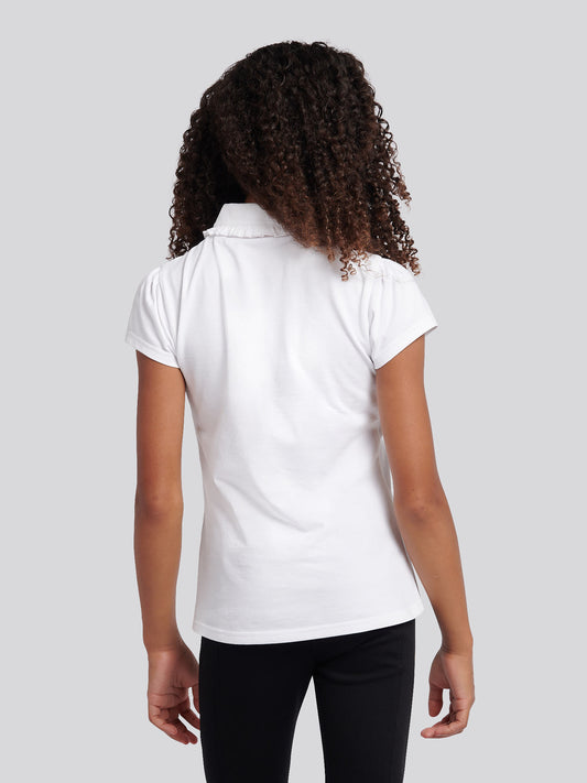 Girls Scallop Collar Polo Shirt in Bright White