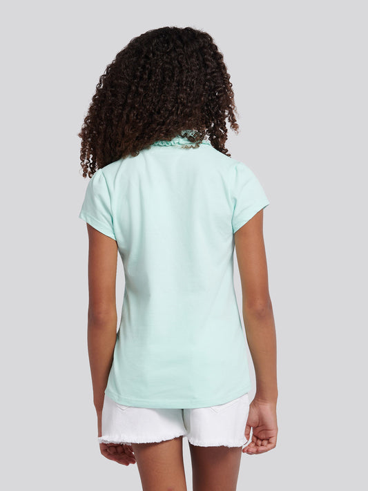 Girls Scallop Collar Polo Shirt in Blue Light