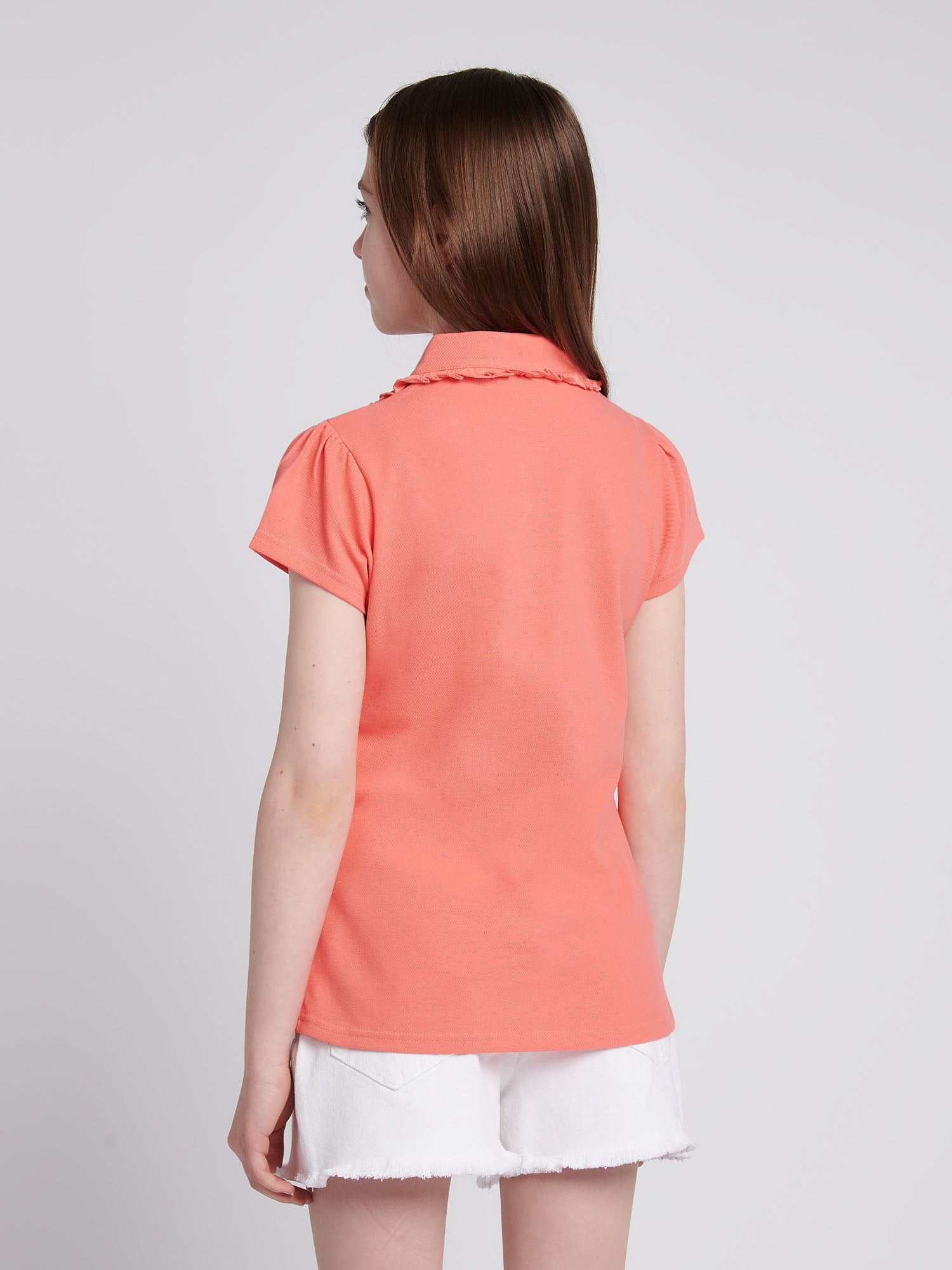Girls Scallop Collar Polo Shirt in Sugar Coral