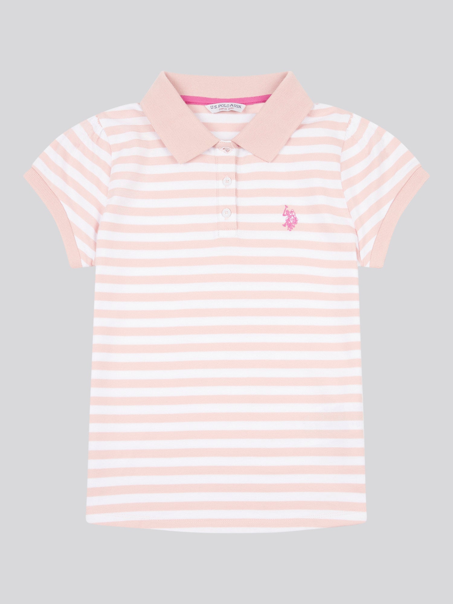 Girls Cap Sleeve Stripe Polo Shirt in Crystal Rose