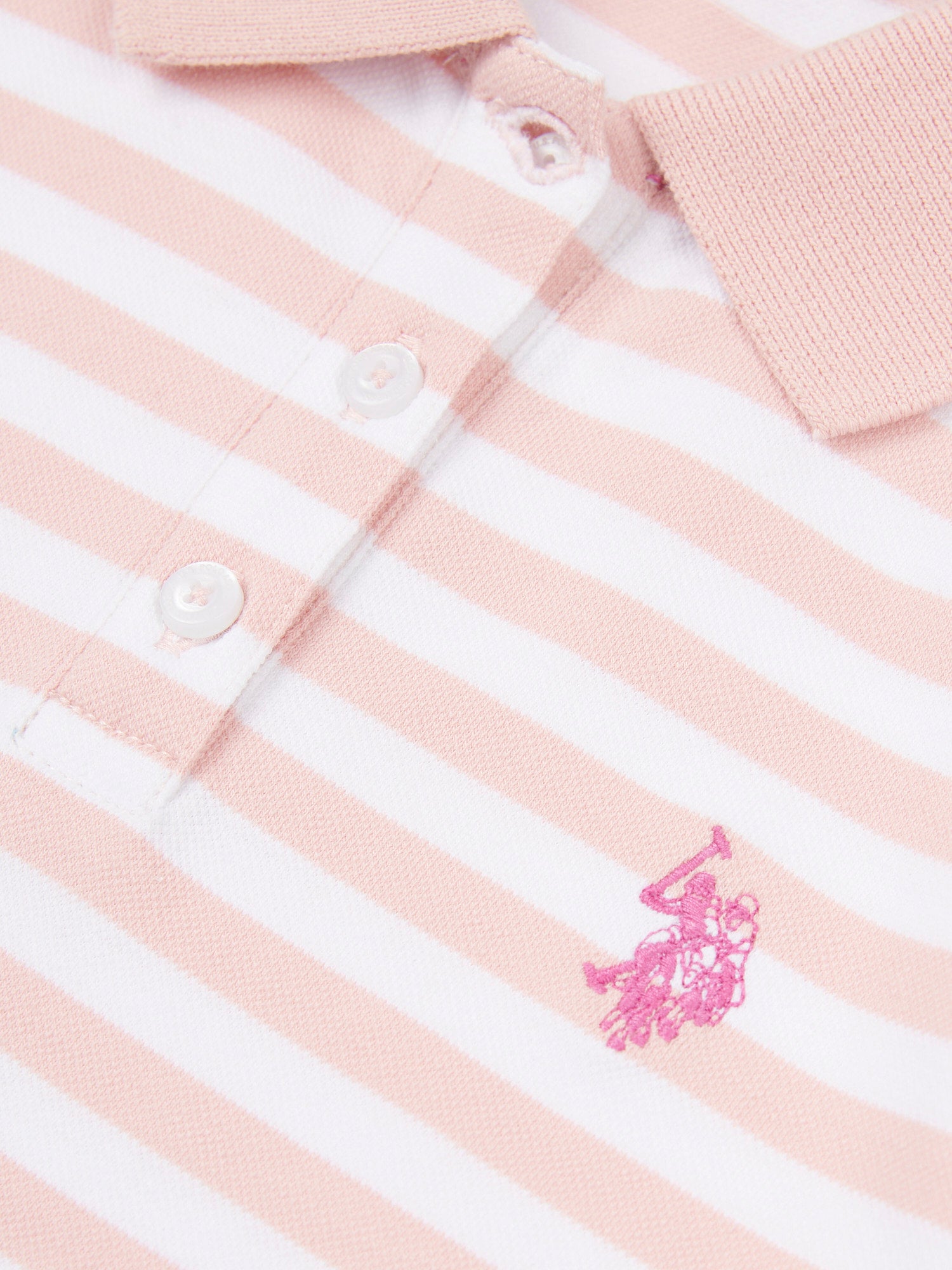 Girls Cap Sleeve Stripe Polo Shirt in Crystal Rose
