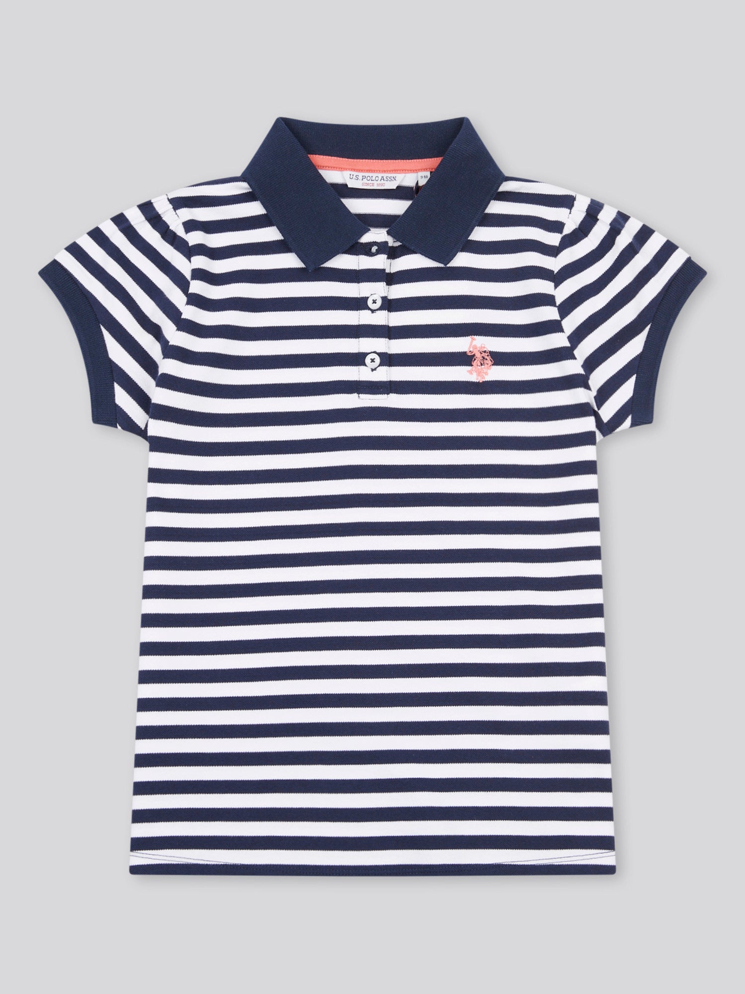 Girls Cap Sleeve Stripe Polo Shirt in Navy Iris