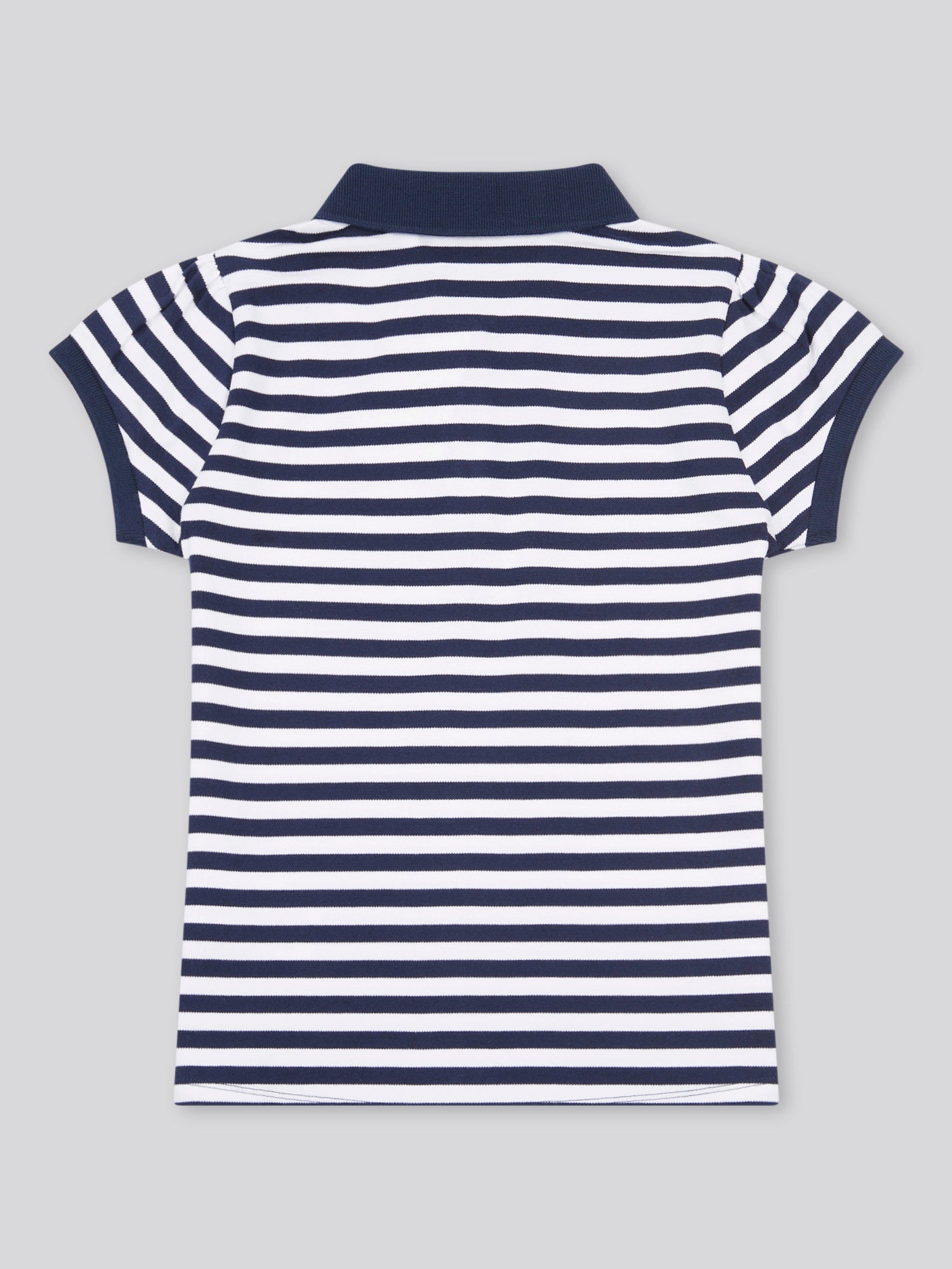 Girls Cap Sleeve Stripe Polo Shirt in Navy Iris