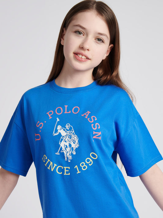 Girls Graphic Loose Fit T-Shirt in Strong Blue