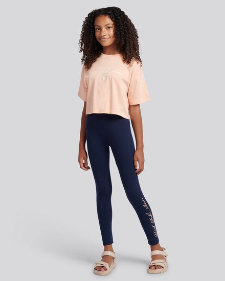 Girls Script Boxy Fit T-Shirt & Legging Set in Peach Nectar
