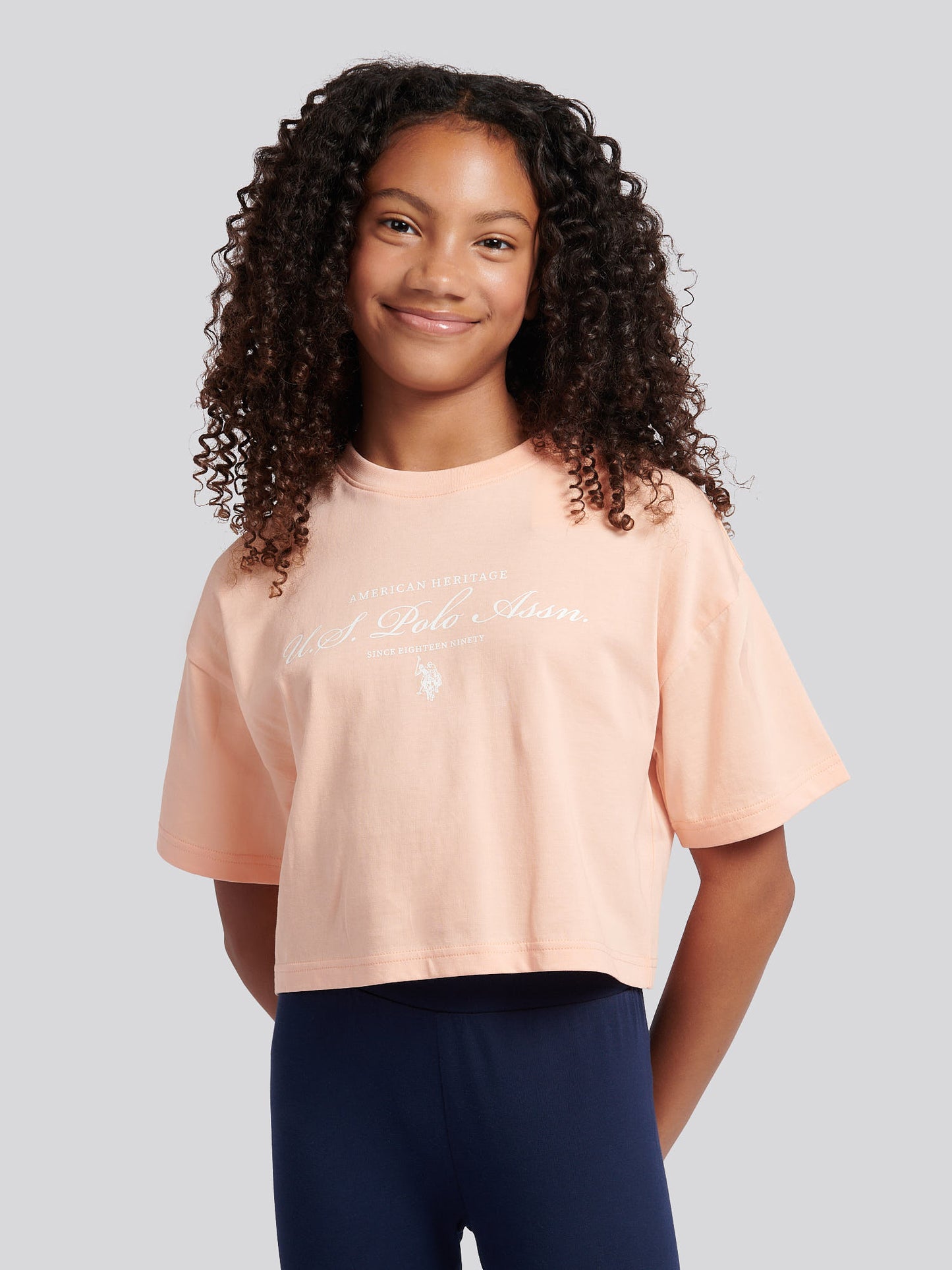 Girls Script Boxy Fit T-Shirt & Legging Set in Peach Nectar