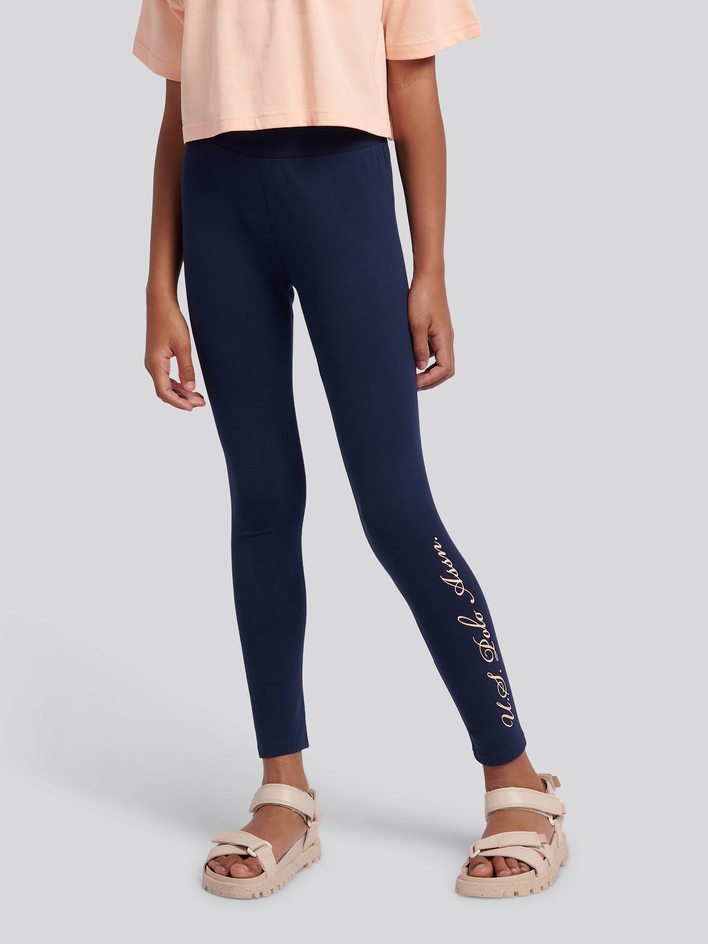 Girls Script Boxy Fit T-Shirt & Legging Set in Peach Nectar