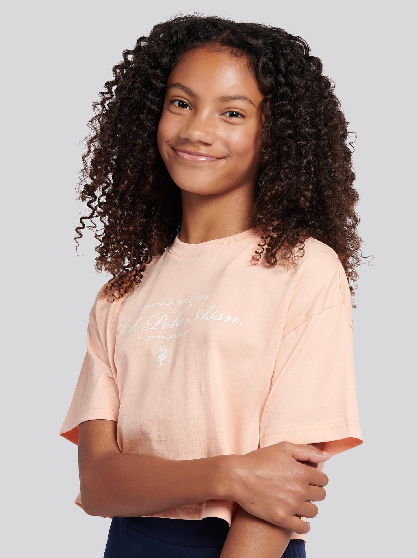 Girls Script Boxy Fit T-Shirt & Legging Set in Peach Nectar