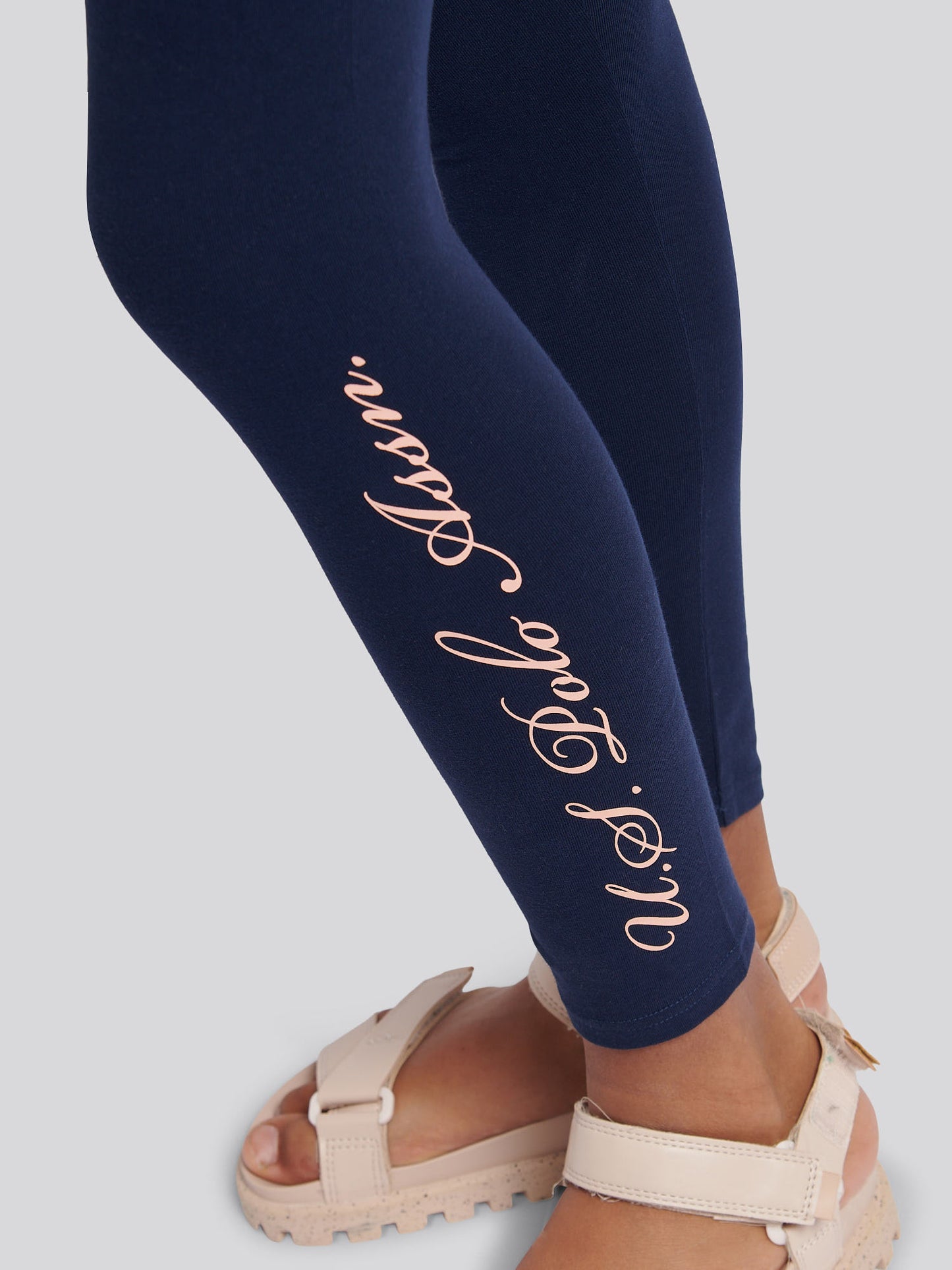 Girls Script Boxy Fit T-Shirt & Legging Set in Peach Nectar