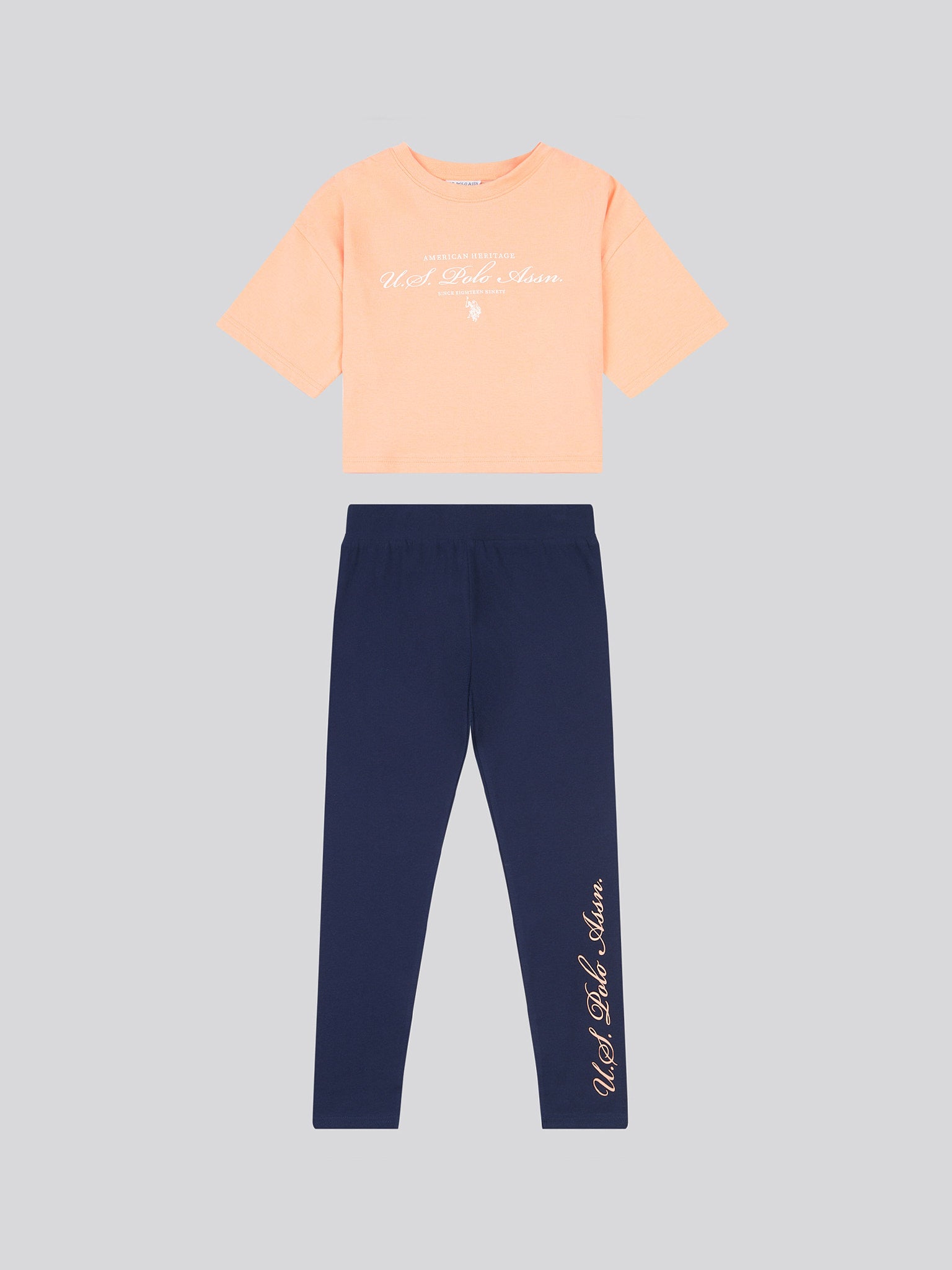 Girls Script Boxy Fit T-Shirt & Legging Set in Peach Nectar