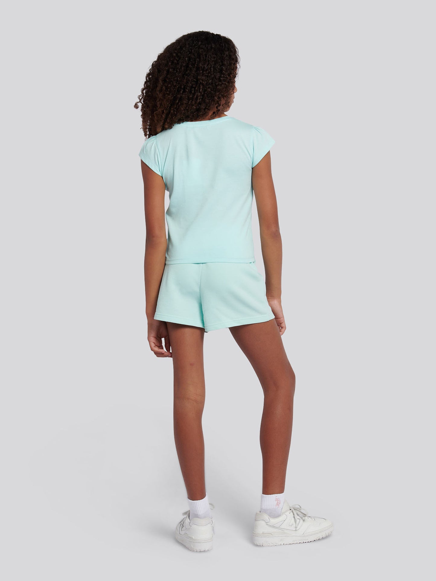 Girls Script Graphic T-Shirt & Sweat Short Set in Blue Light