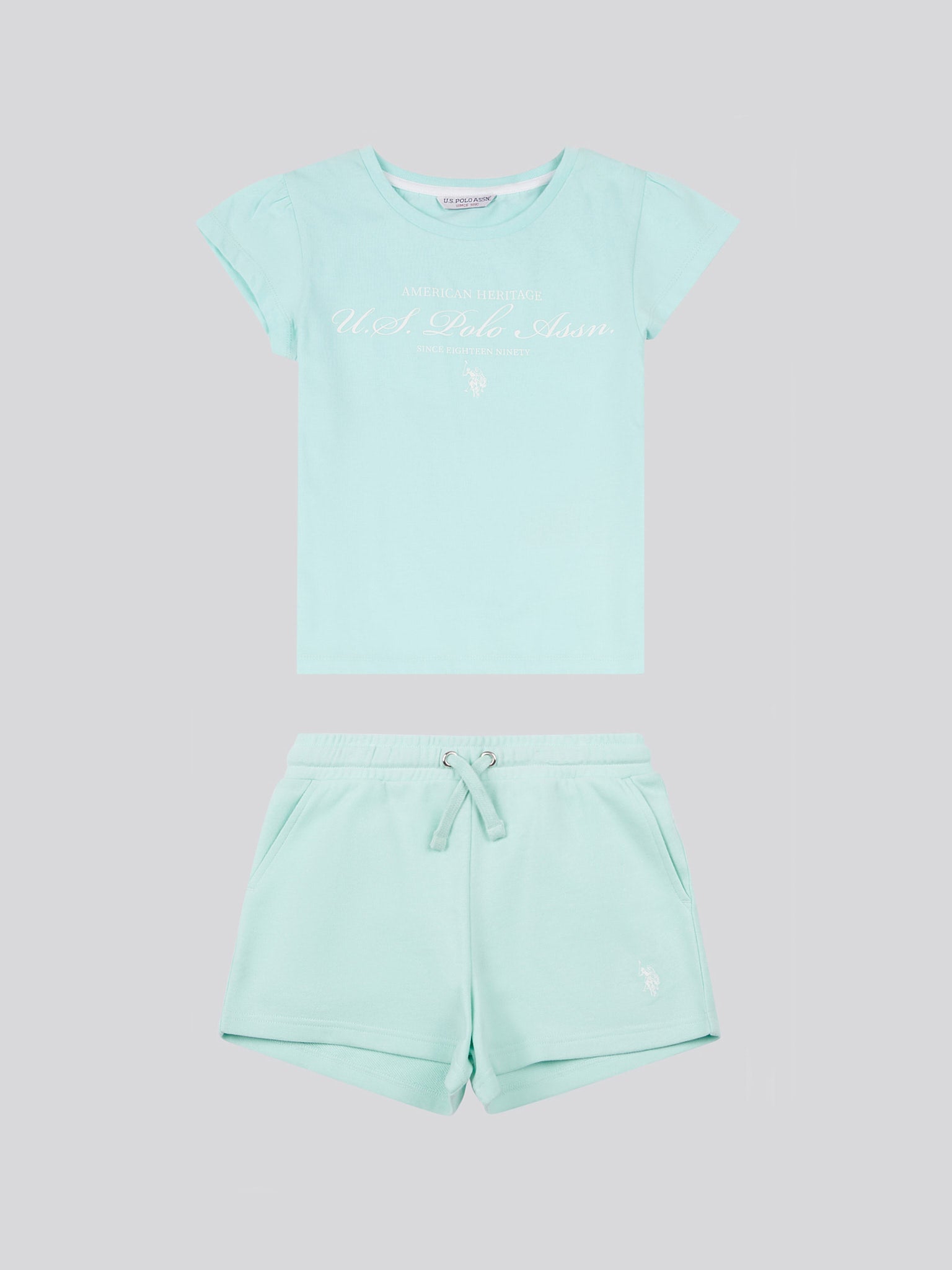 Girls Script Graphic T-Shirt & Sweat Short Set in Blue Light