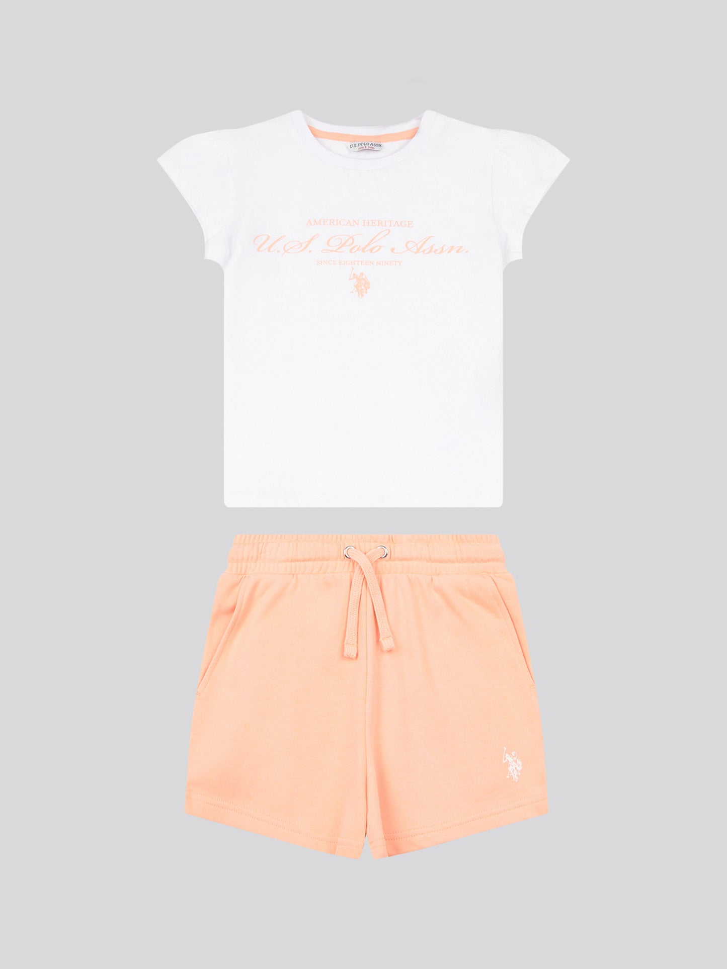 Girls Script Graphic T-Shirt & Sweat Short Set in Peach Nectar