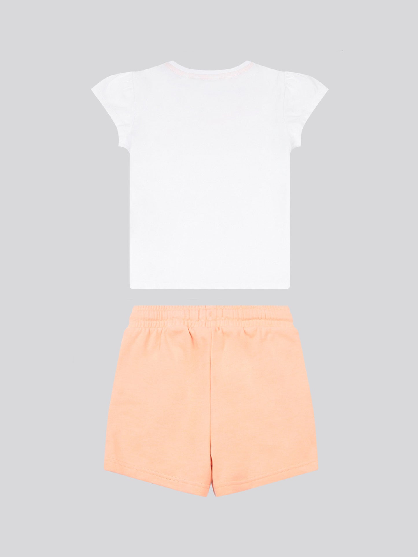 Girls Script Graphic T-Shirt & Sweat Short Set in Peach Nectar
