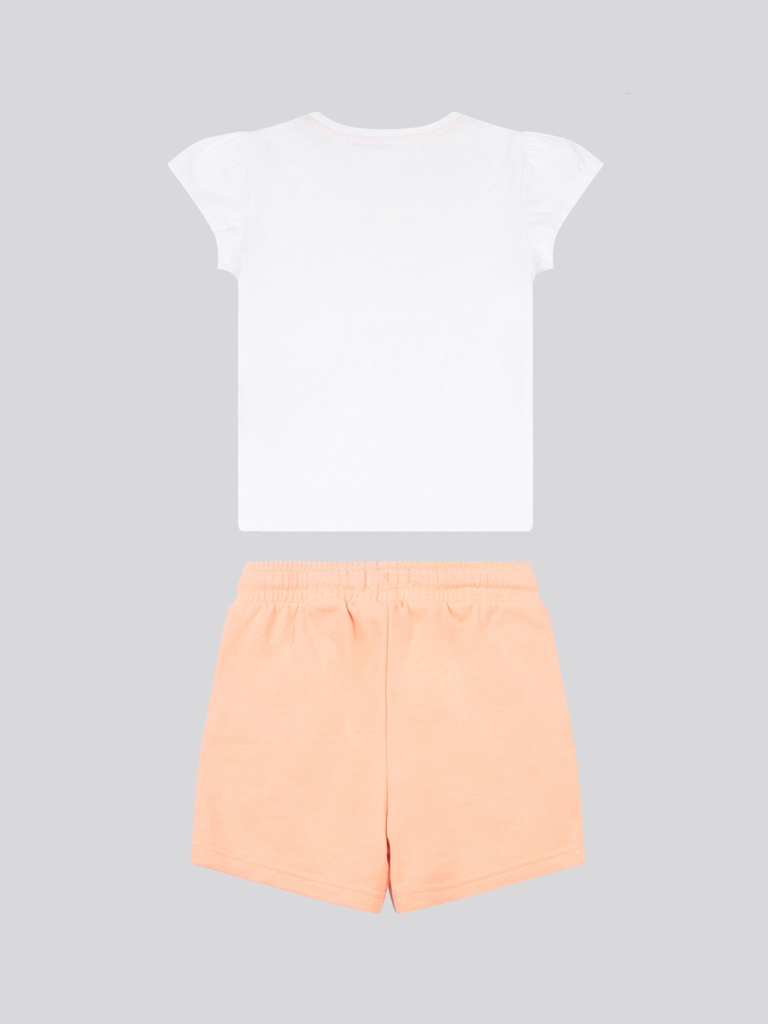 Girls Script Graphic T-Shirt & Sweat Short Set in Peach Nectar