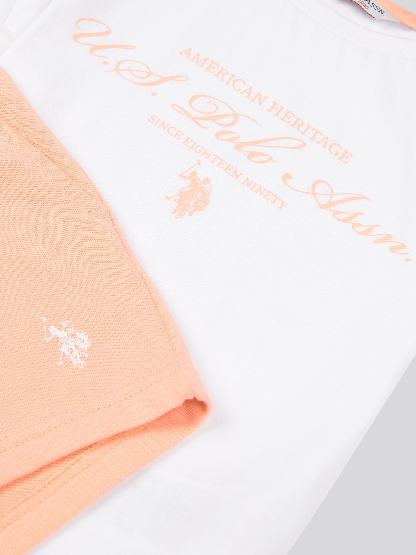 Girls Script Graphic T-Shirt & Sweat Short Set in Peach Nectar