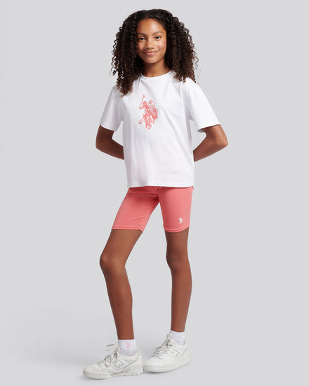 Girls Print T-Shirt & Jersey Short Set in Bright White