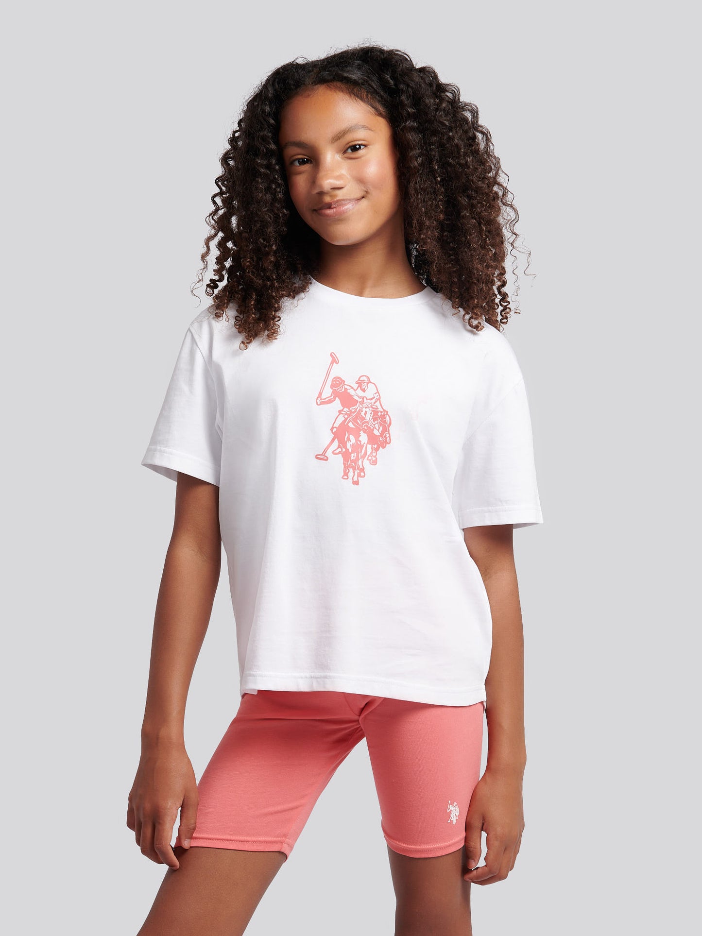 Girls Print T-Shirt & Jersey Short Set in Bright White